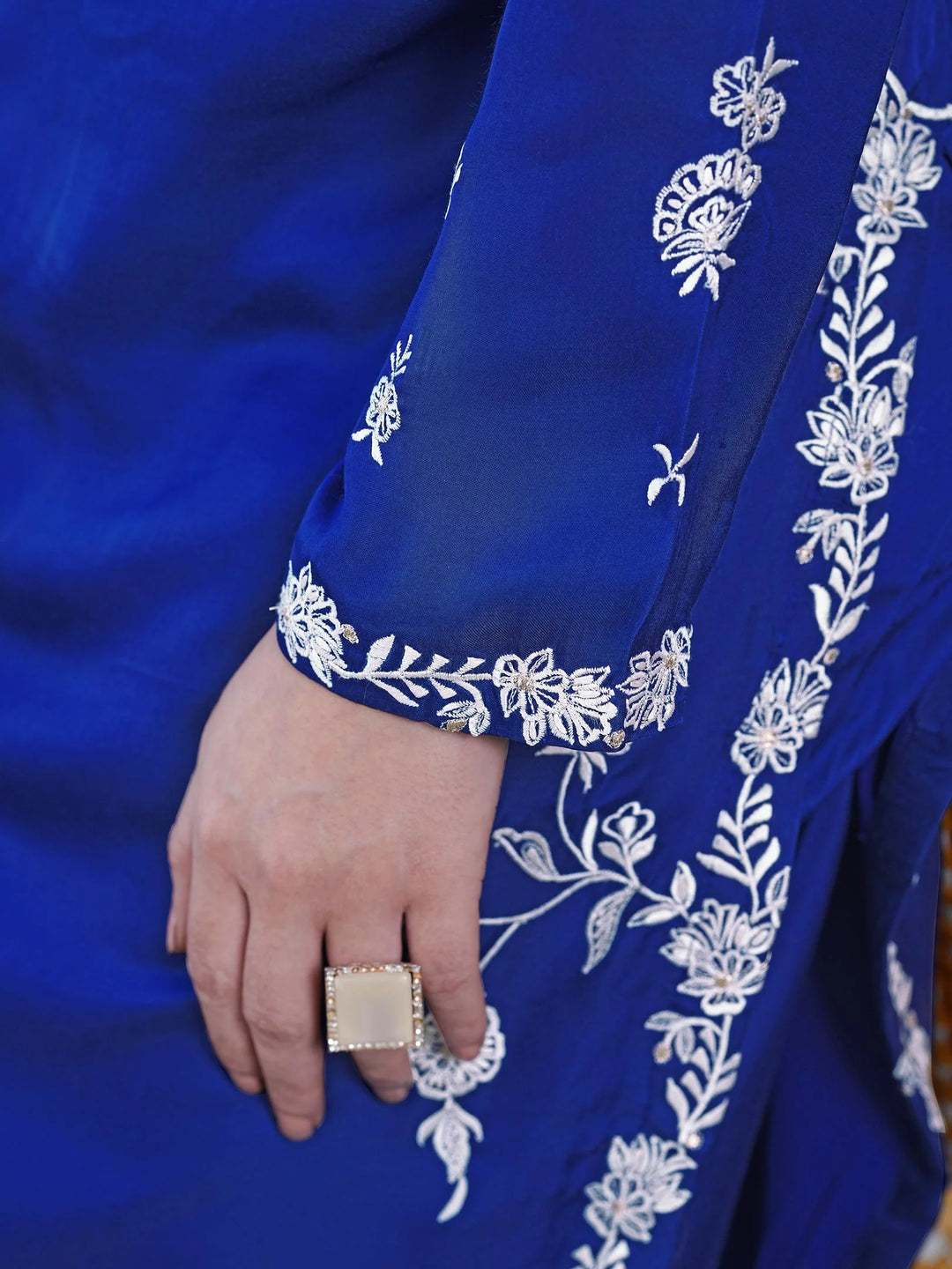 Royal Blue Embroidered Modal Silk Straight Kurta