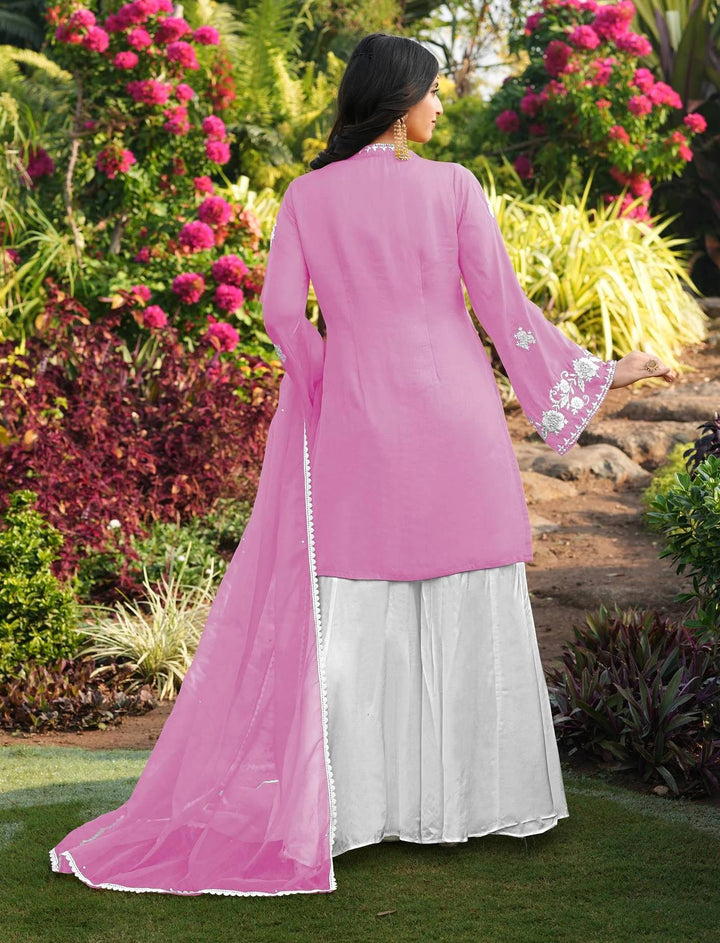 Light Pink Hand Embroidery Modal Silk Straight Suit