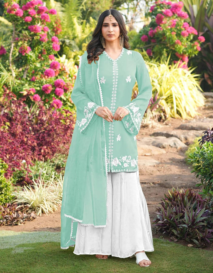 Light Green Hand Embroidery Modal Silk Straight Suit