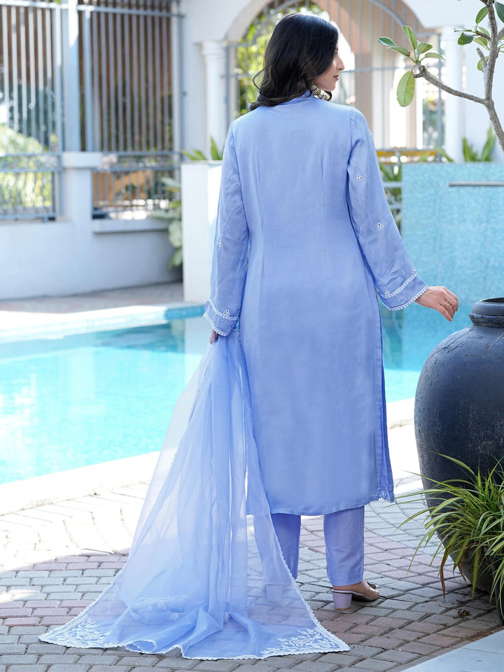 Light Purple Embroidered Modal Silk Straight Suit