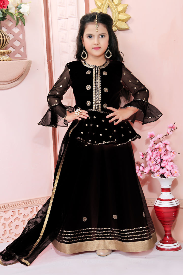 Black Embroidery Net A Line Lehenga Choli Dupatta