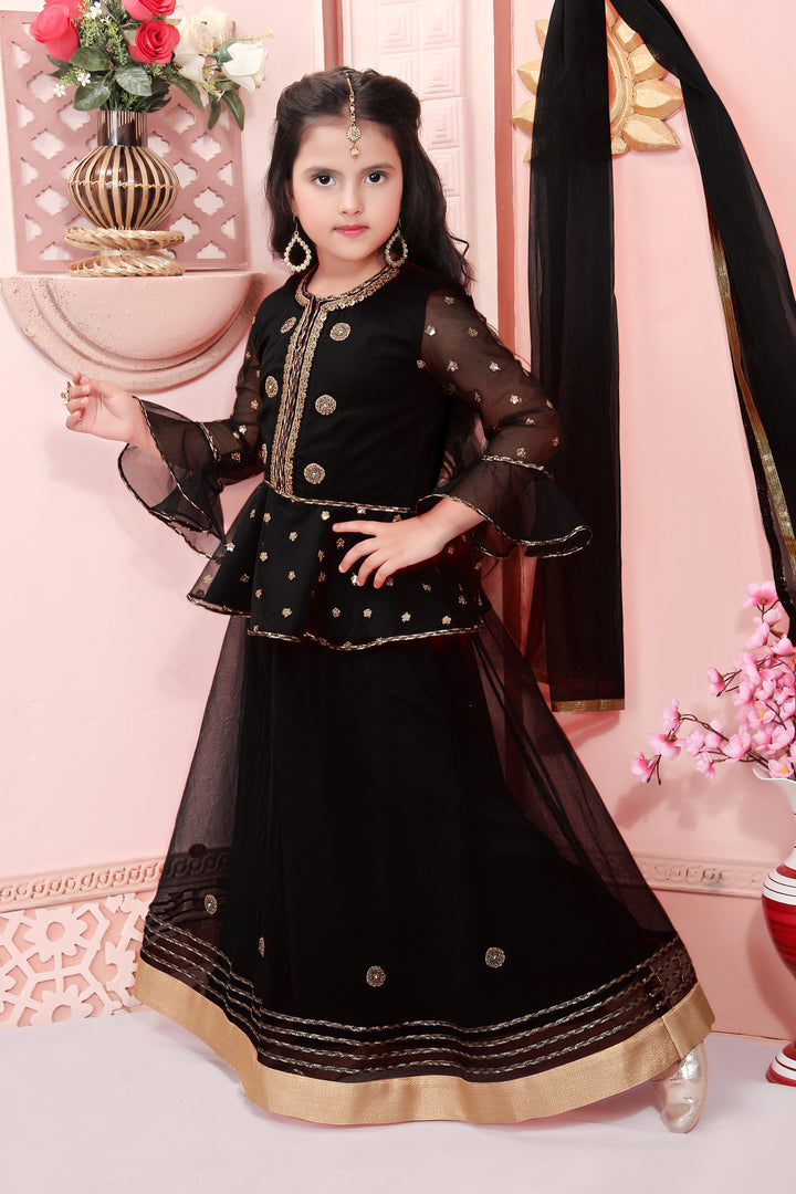 Black Embroidery Net A Line Lehenga Choli Dupatta
