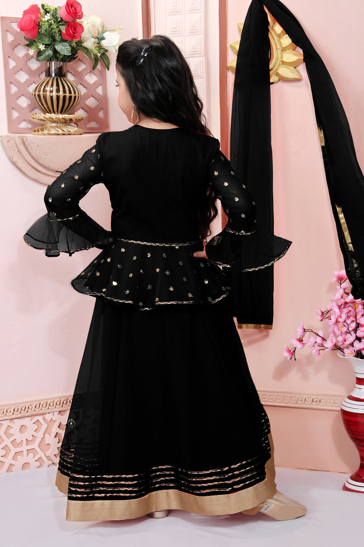 Black Embroidery Net A Line Lehenga Choli Dupatta