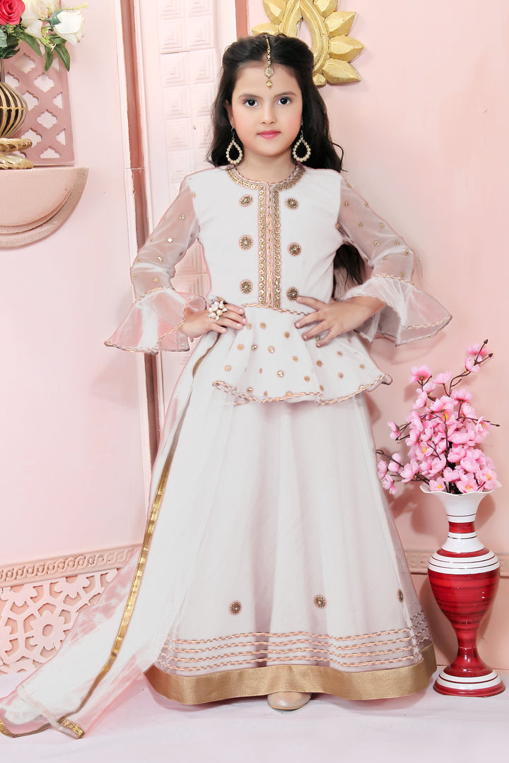 White Embroidery Net A Line Lehenga Choli Dupatta