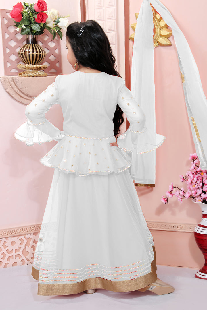 White Embroidery Net A Line Lehenga Choli Dupatta