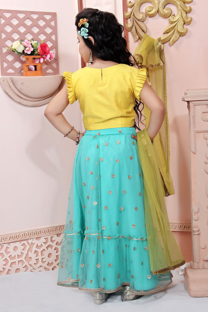 Yellow Embroidery Cotton A Line Lehenga Choli Dupatta