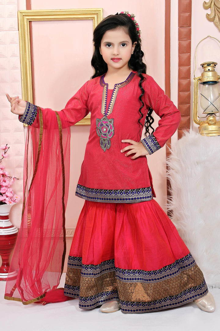 Pink Shimmer Net Straight Kids Salwar Suit