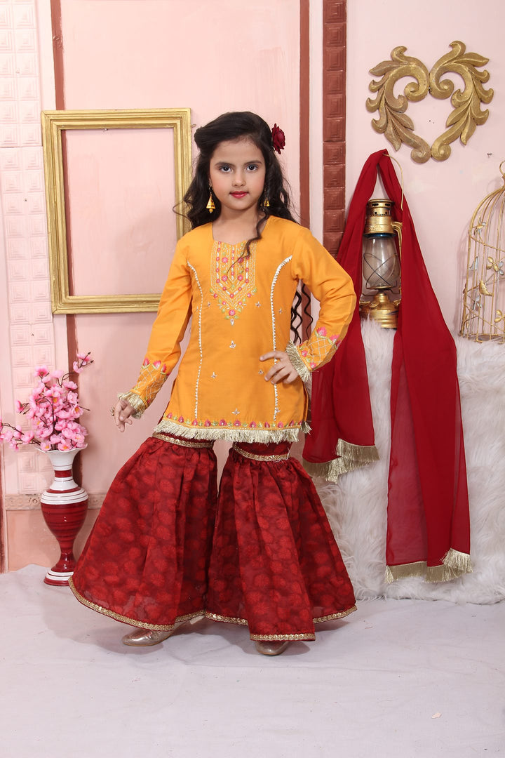Yellow Cotton Silk Straight Kids Salwar Suit