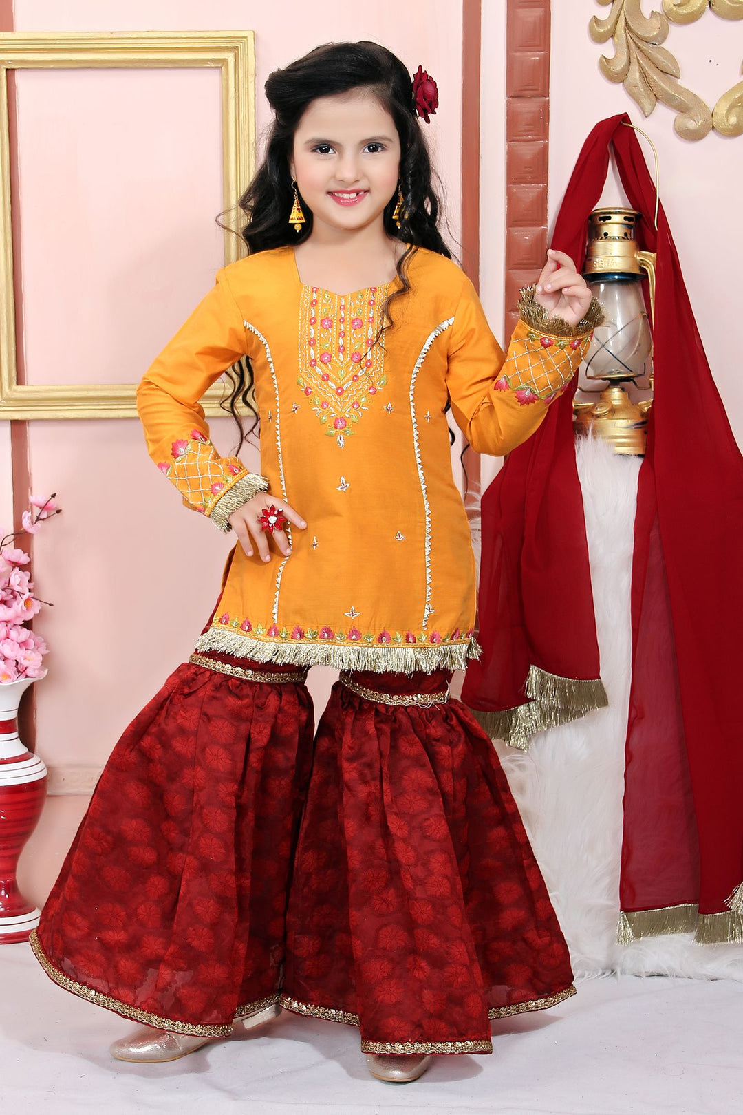 Yellow Cotton Silk Straight Kids Salwar Suit