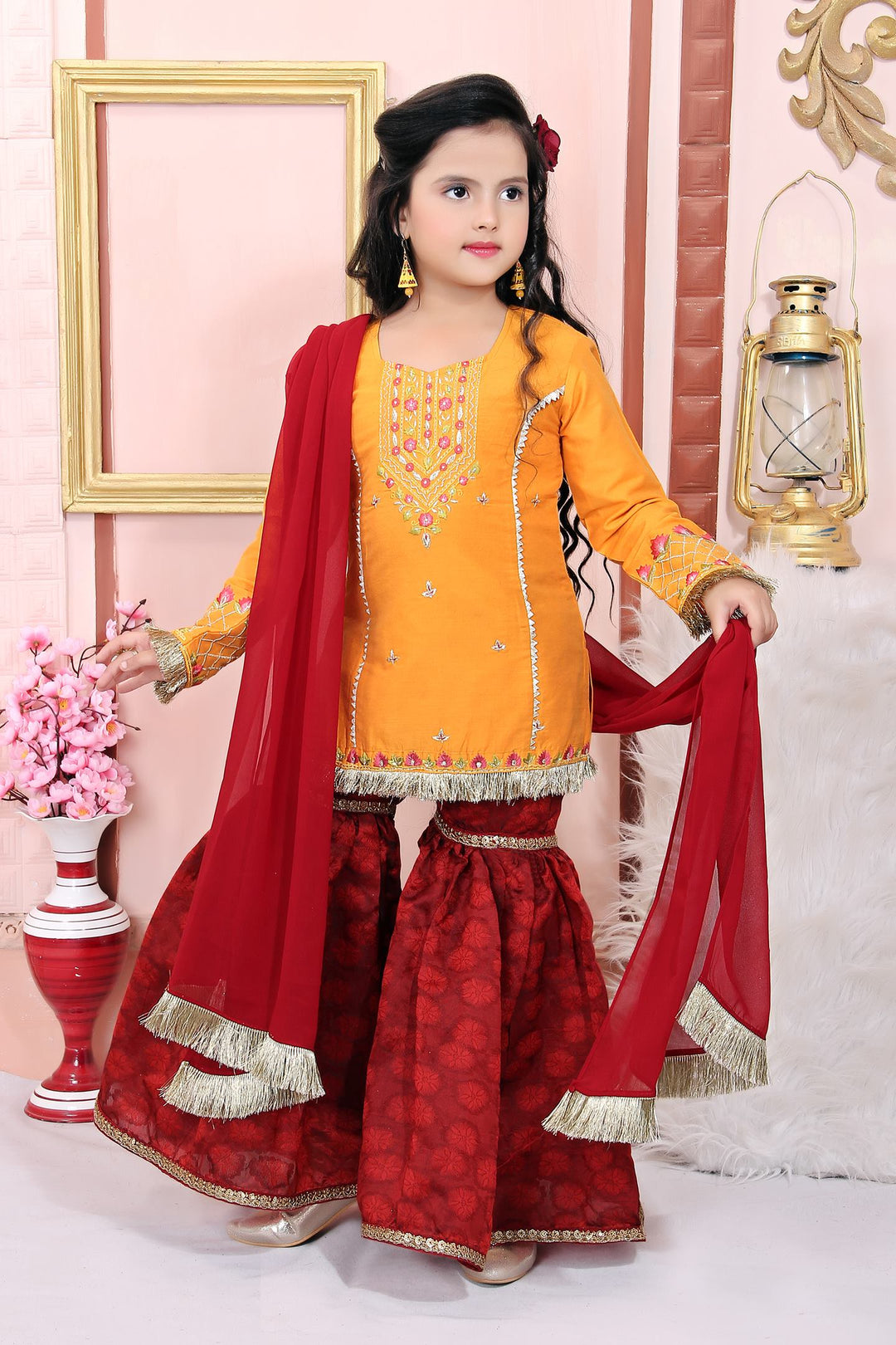 Yellow Cotton Silk Straight Kids Salwar Suit