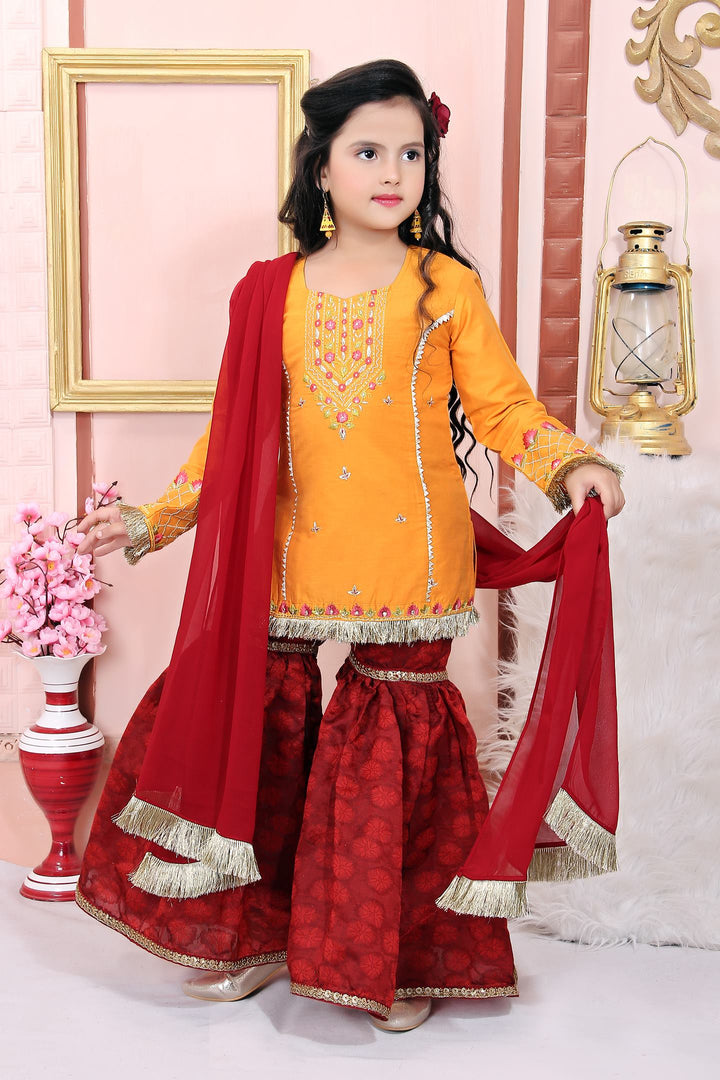 Yellow Cotton Silk Straight Kids Salwar Suit