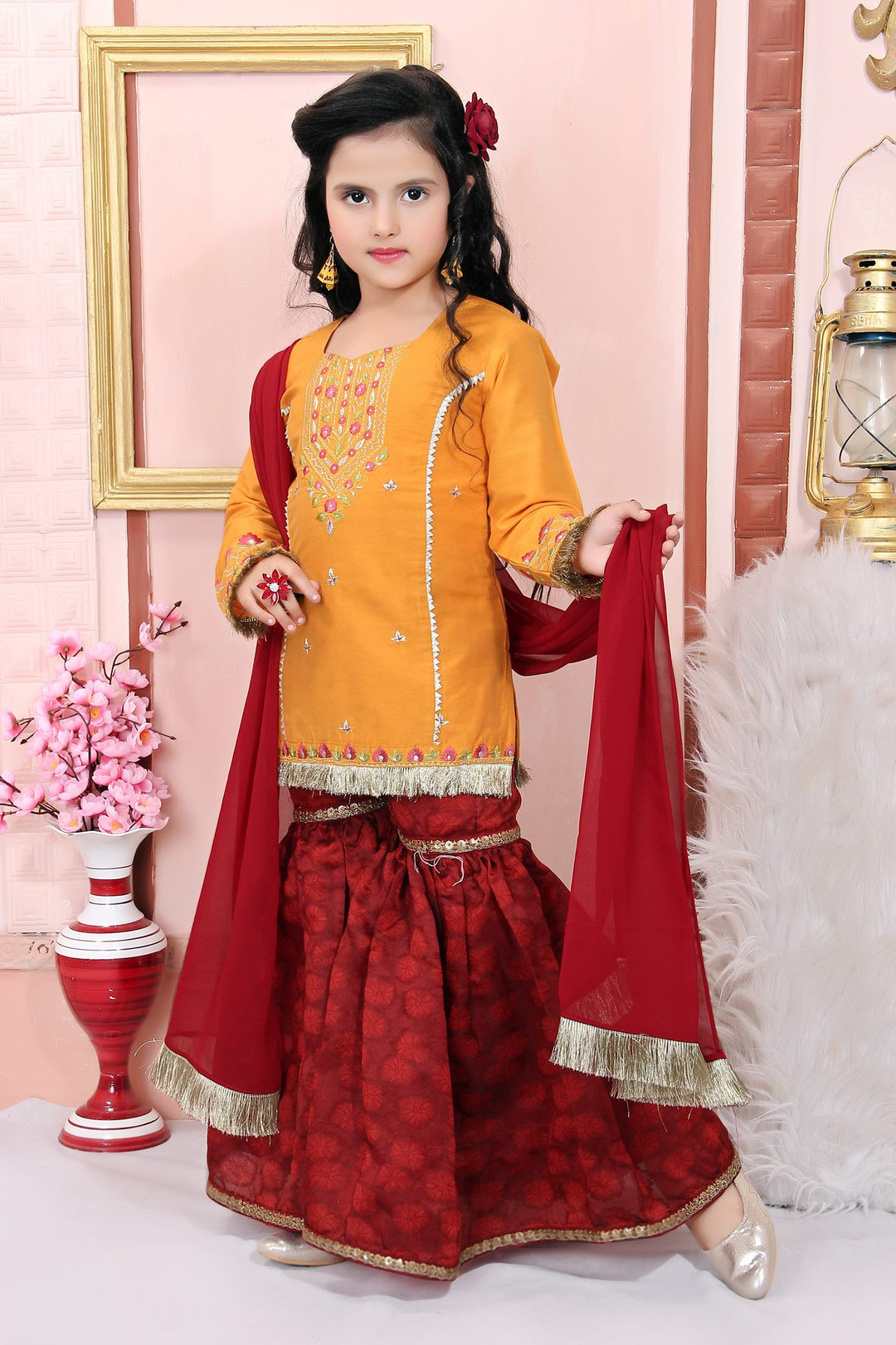 Yellow Cotton Silk Straight Kids Salwar Suit