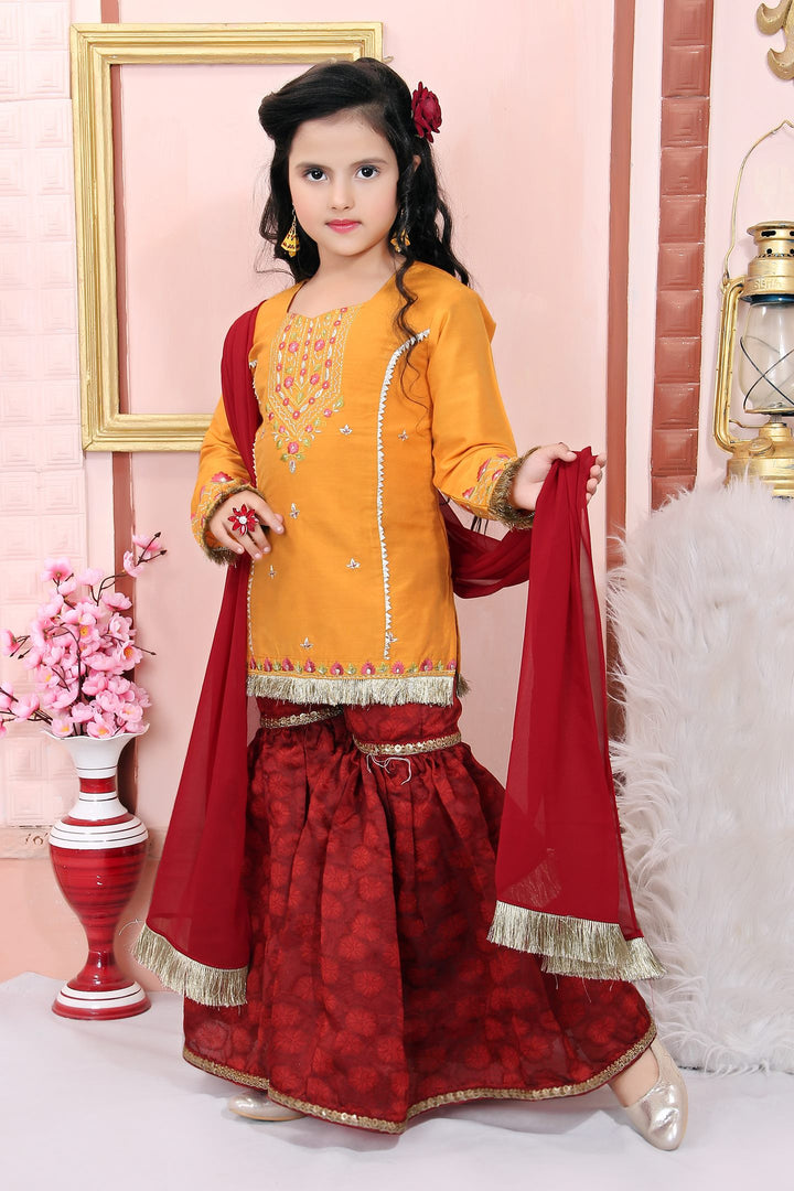 Yellow Cotton Silk Straight Kids Salwar Suit