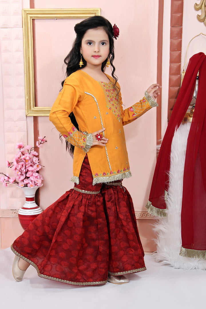 Yellow Cotton Silk Straight Kids Salwar Suit