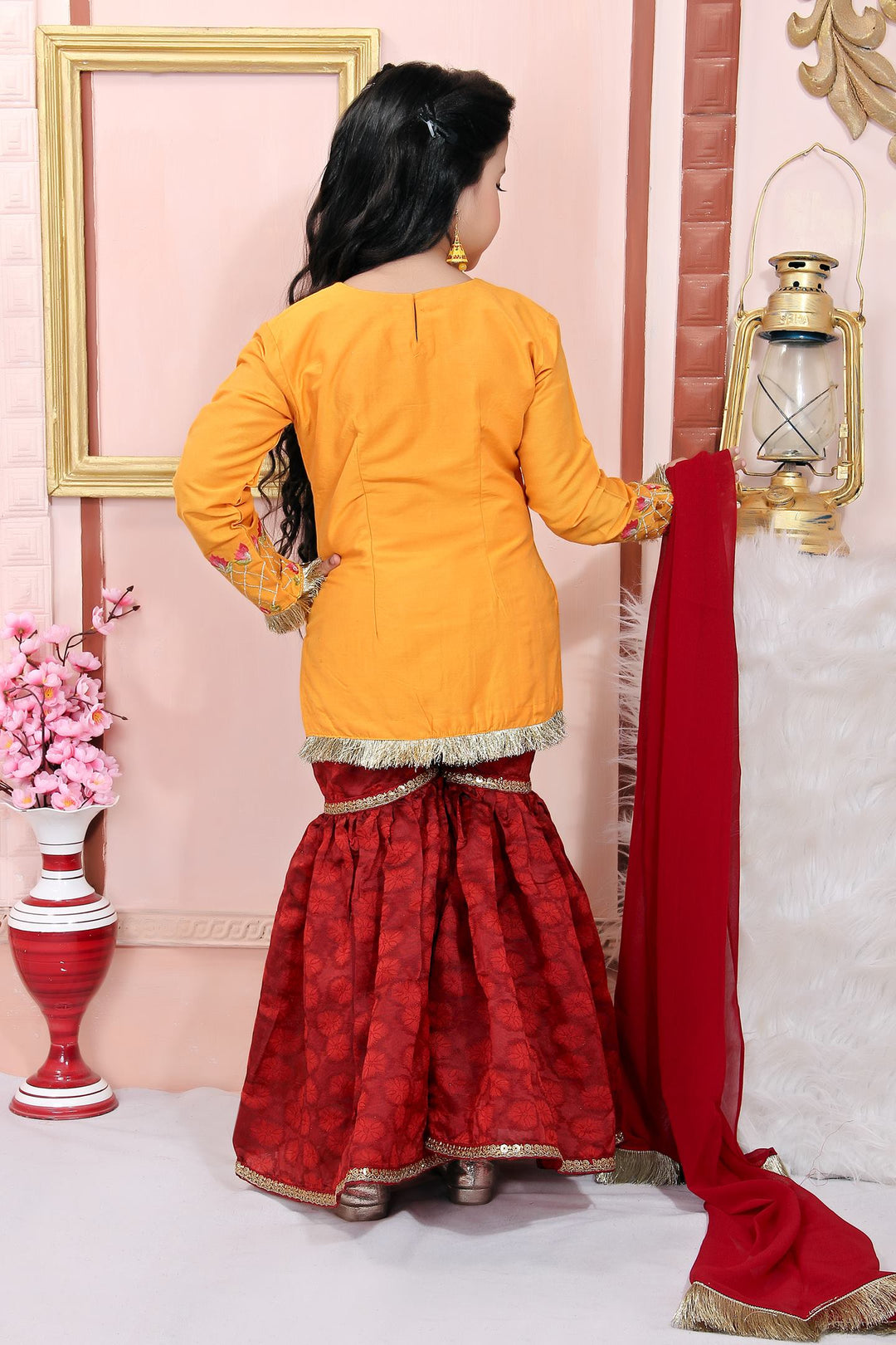 Yellow Cotton Silk Straight Kids Salwar Suit