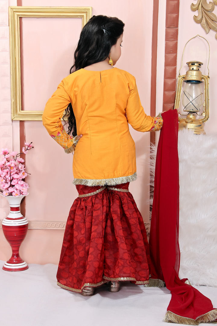 Yellow Cotton Silk Straight Kids Salwar Suit