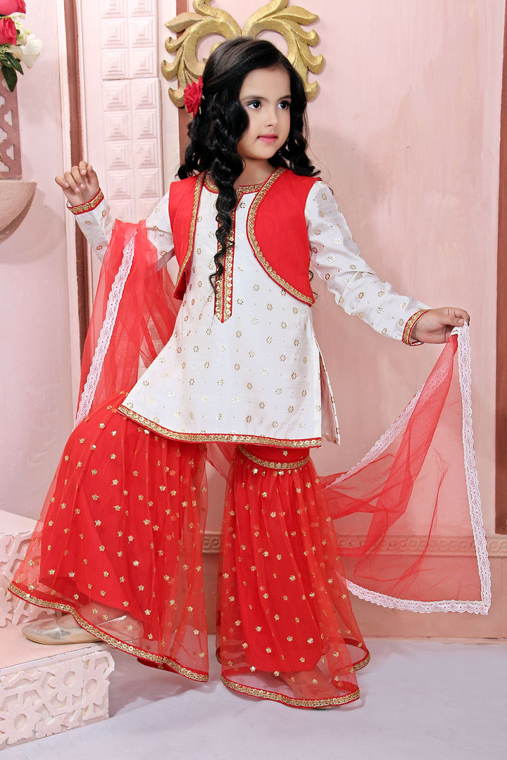 Off White Chanderi Silk Straight Kids Salwar Suit