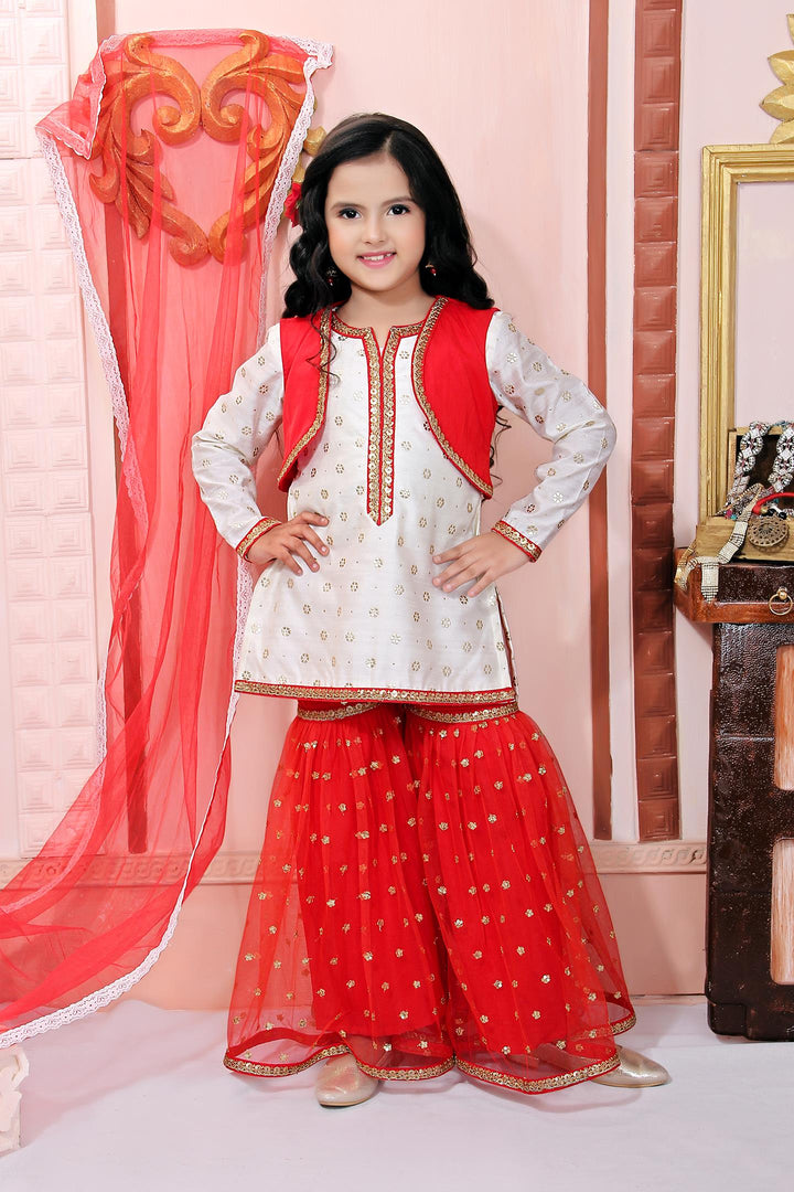 Off White Chanderi Silk Straight Kids Salwar Suit