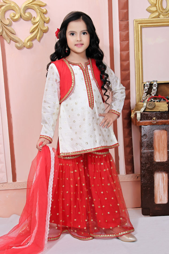 Off White Chanderi Silk Straight Kids Salwar Suit
