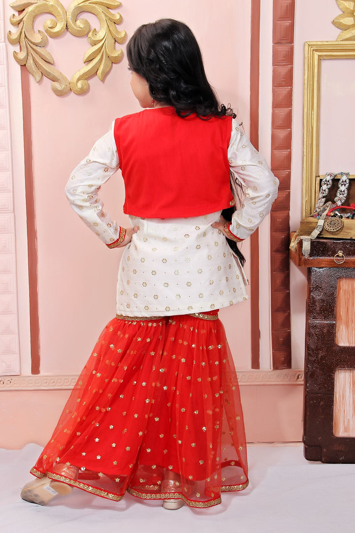 Off White Chanderi Silk Straight Kids Salwar Suit