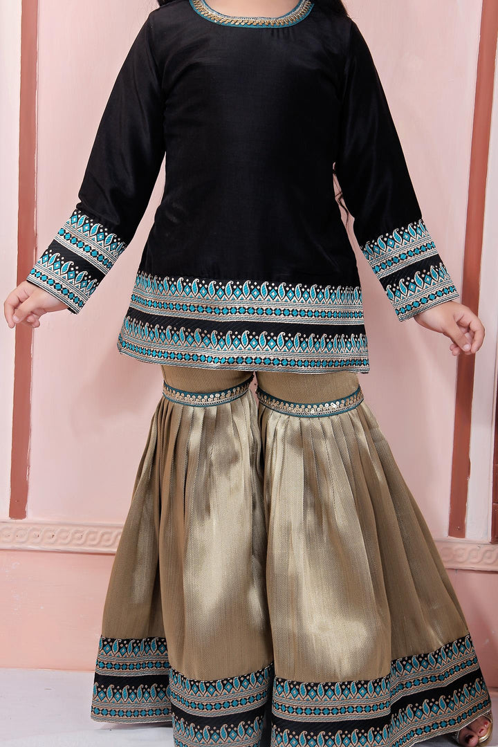 Black Muslin Silk Straight Kids Salwar Suit