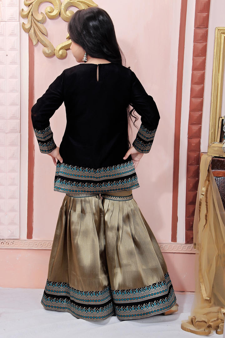 Black Muslin Silk Straight Kids Salwar Suit