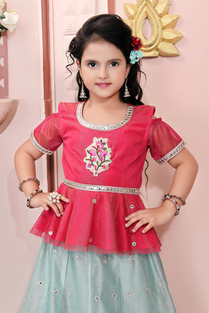 Pink Embroidery Cotton A Line Lehenga Choli Dupatta