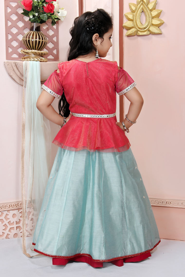 Pink Embroidery Cotton A Line Lehenga Choli Dupatta