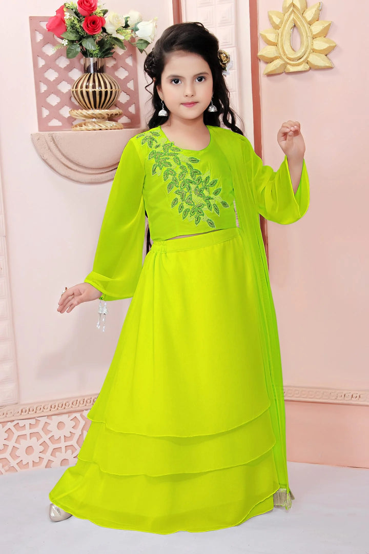 Dark Green Embroidery Cotton A Line Lehenga Choli Dupatta