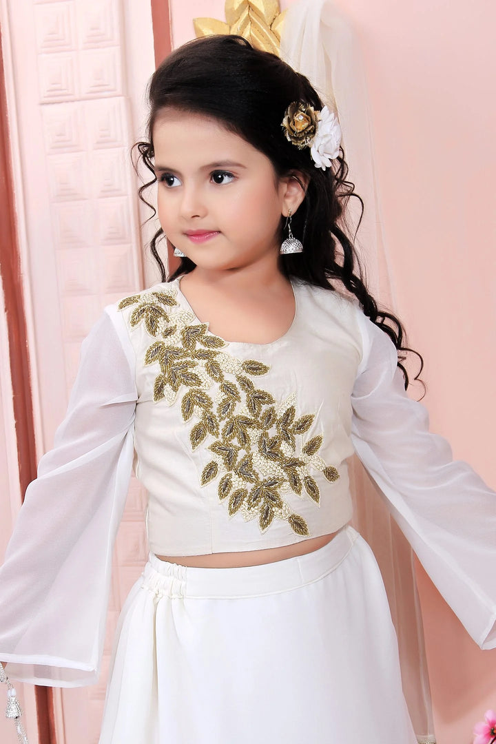White Embroidery Cotton A Line Lehenga Choli Dupatta