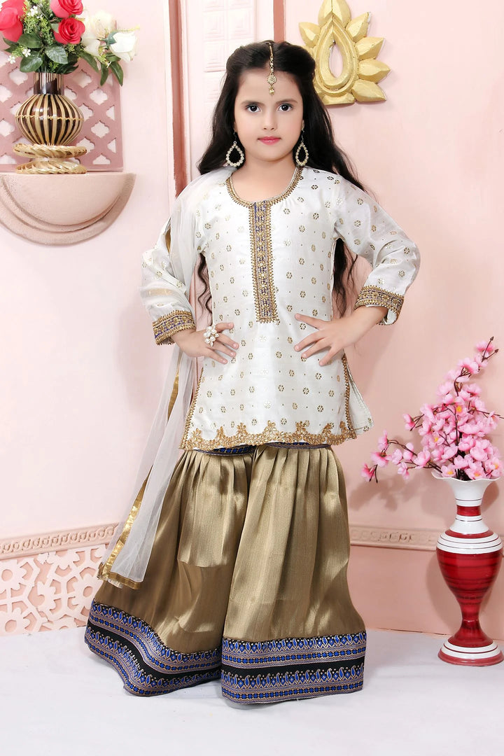 White Embroidered Chanderi Silk Straight Kids Salwar Suit