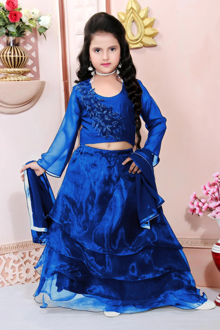 Navy Blue Embroidery Cotton Silk A Line Lehenga Choli Dupatta