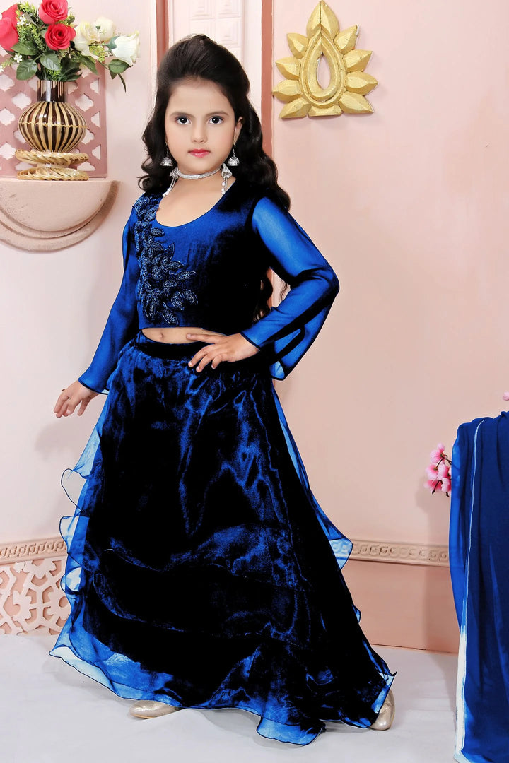 Navy Blue Embroidery Cotton Silk A Line Lehenga Choli Dupatta