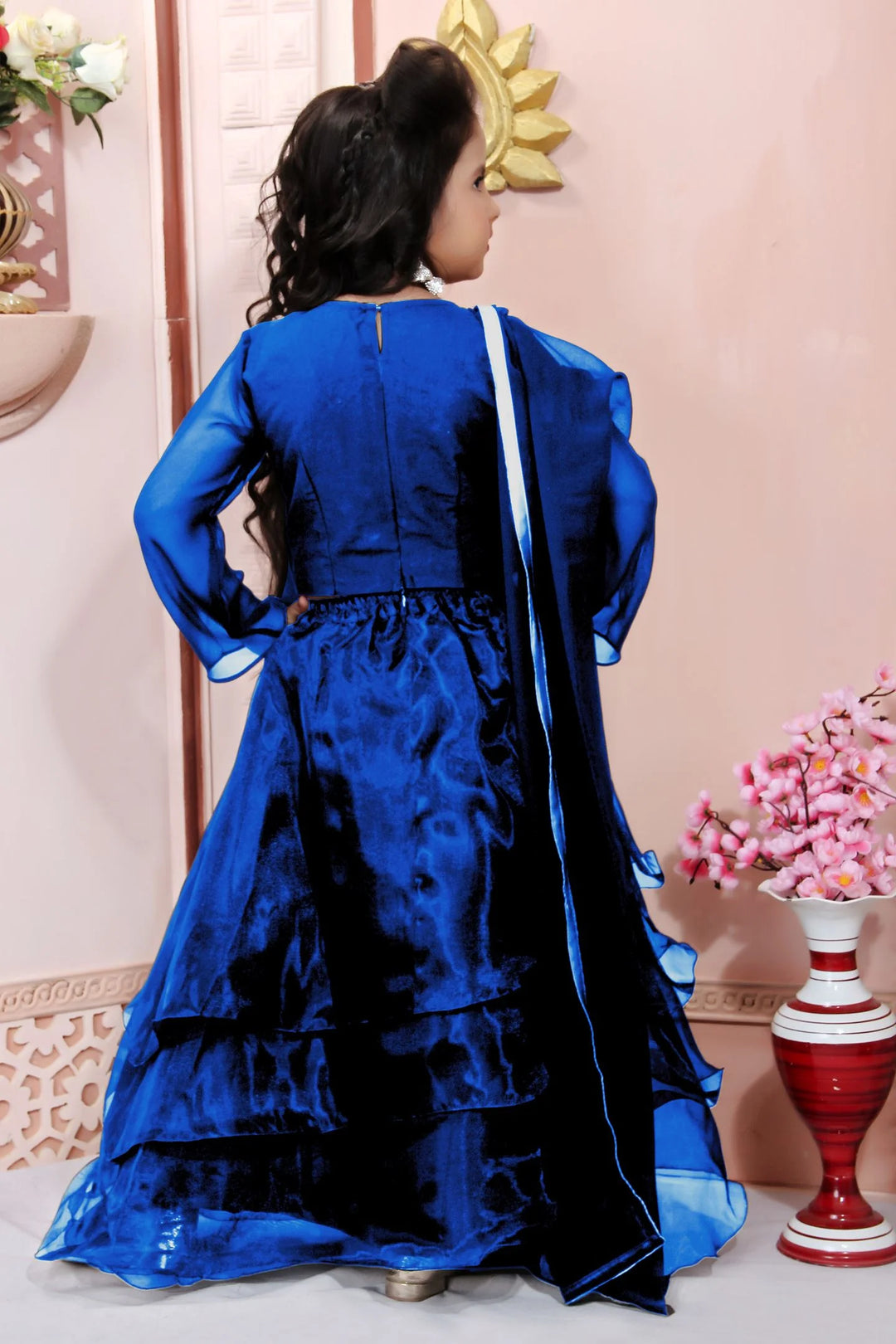 Navy Blue Embroidery Cotton Silk A Line Lehenga Choli Dupatta