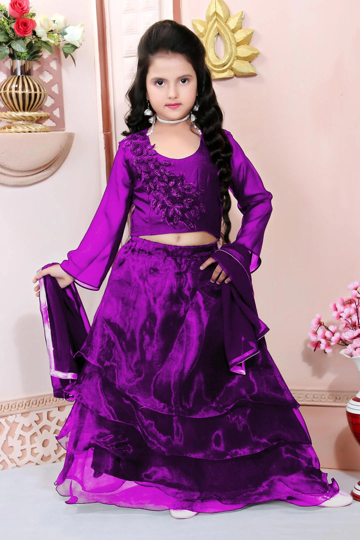 Purple Embroidery Cotton Silk A Line Lehenga Choli Dupatta