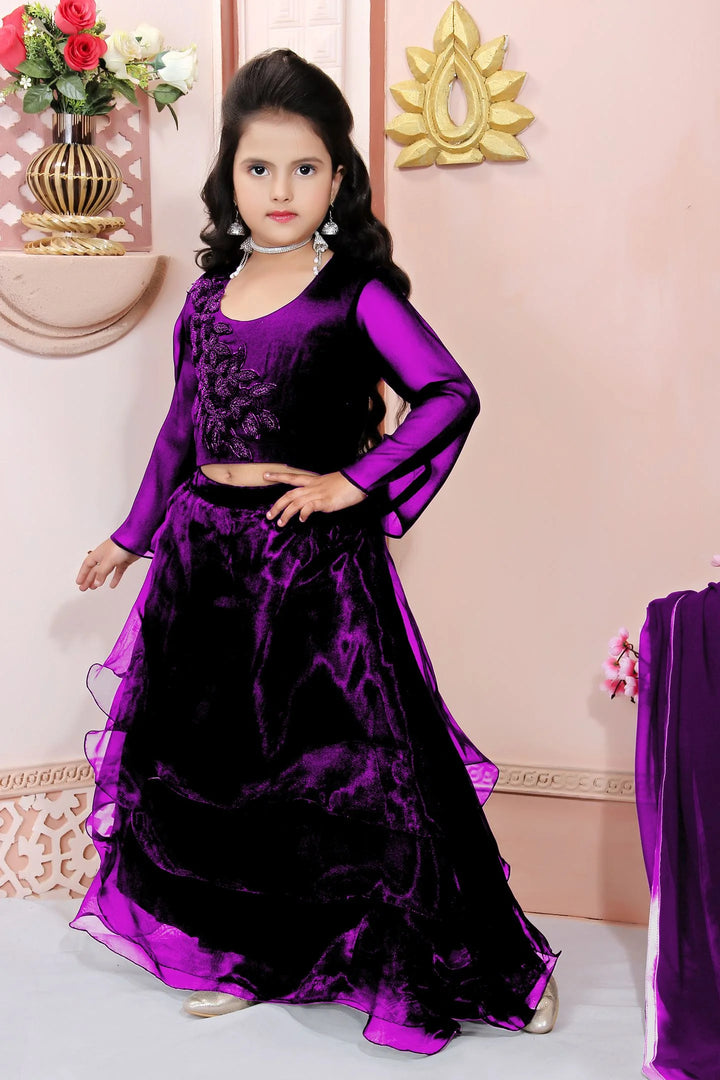 Purple Embroidery Cotton Silk A Line Lehenga Choli Dupatta