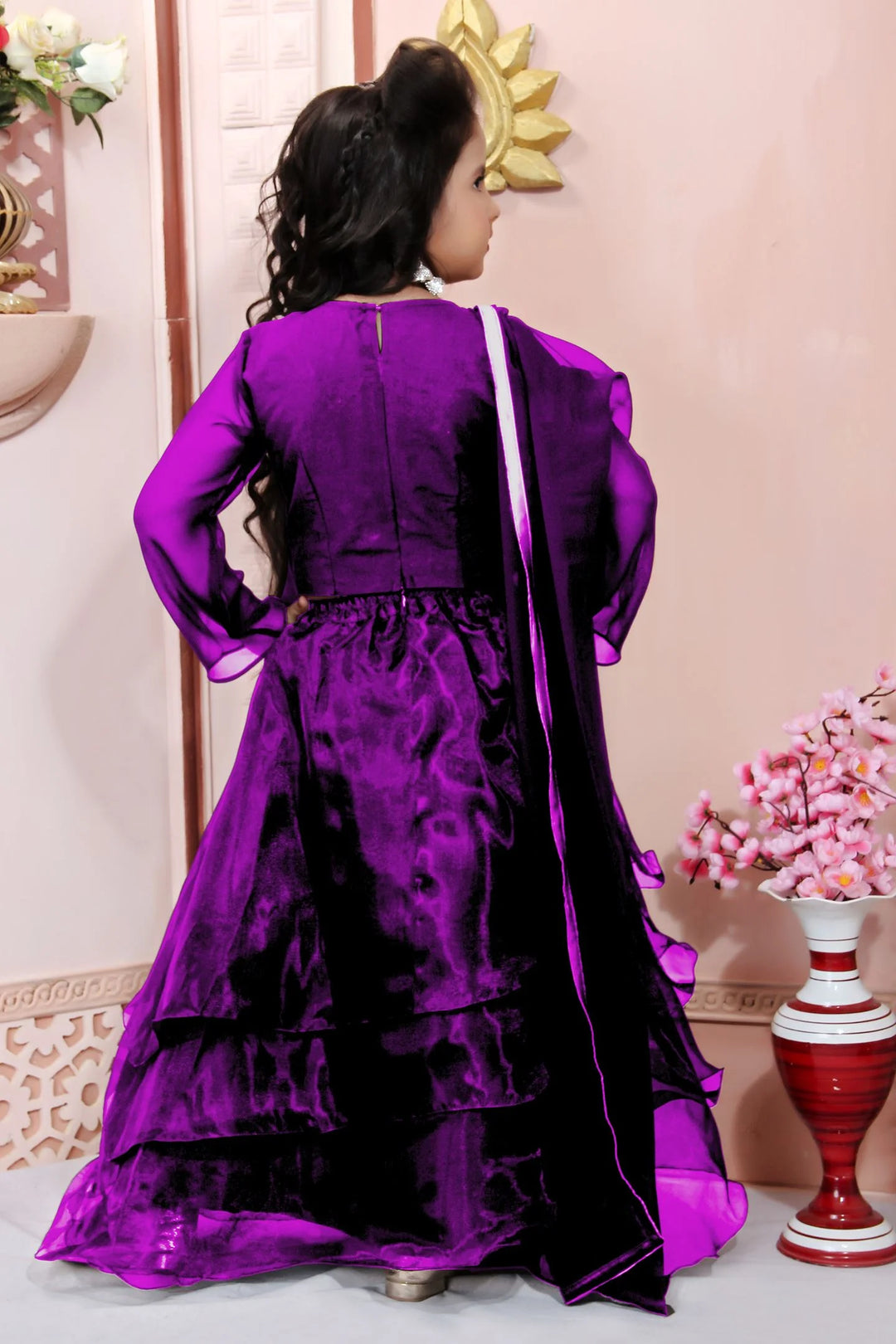 Purple Embroidery Cotton Silk A Line Lehenga Choli Dupatta