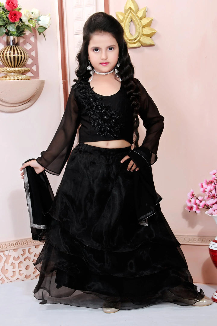 Black Embroidery Cotton Silk A Line Lehenga Choli Dupatta