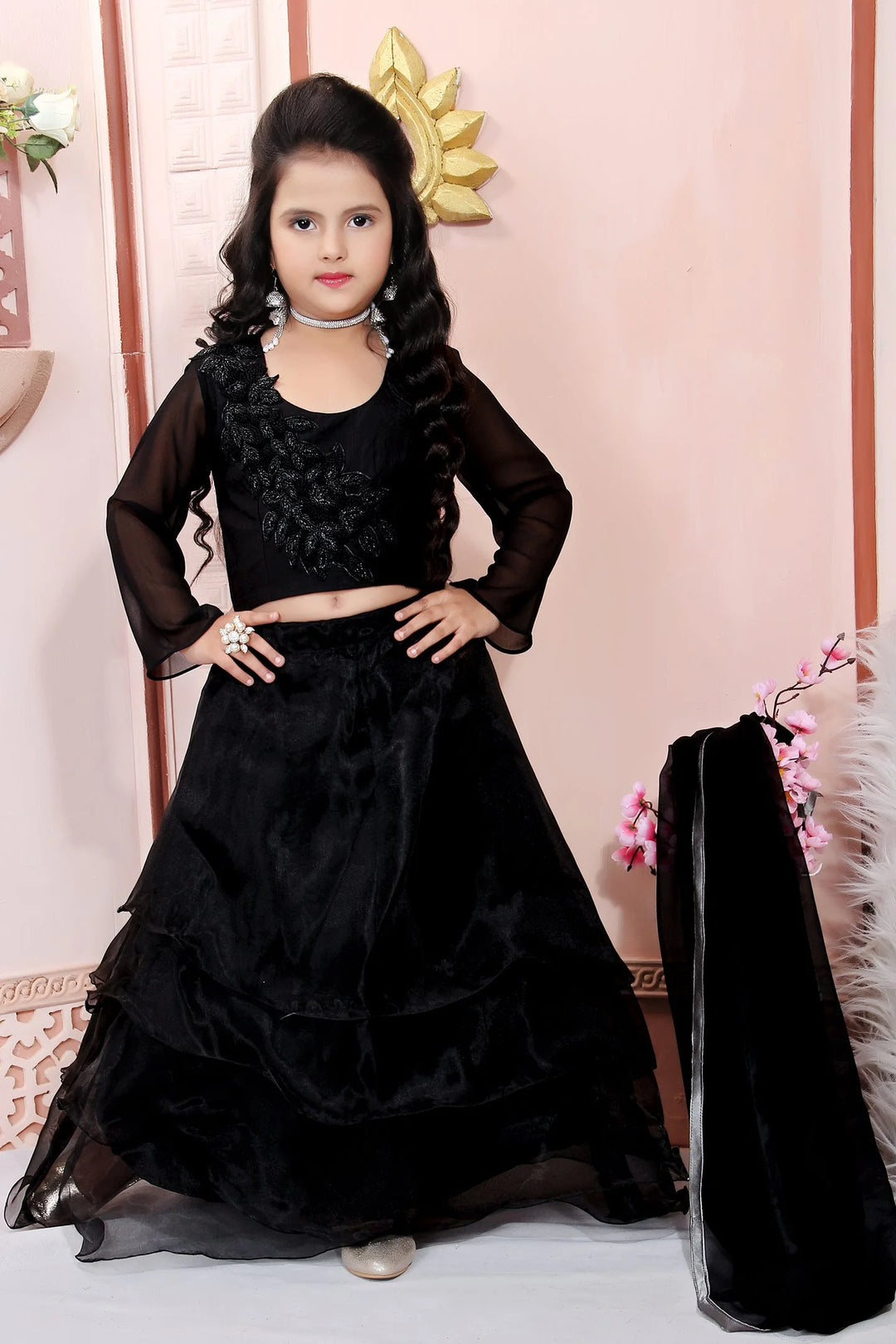 Black Embroidery Cotton Silk A Line Lehenga Choli Dupatta