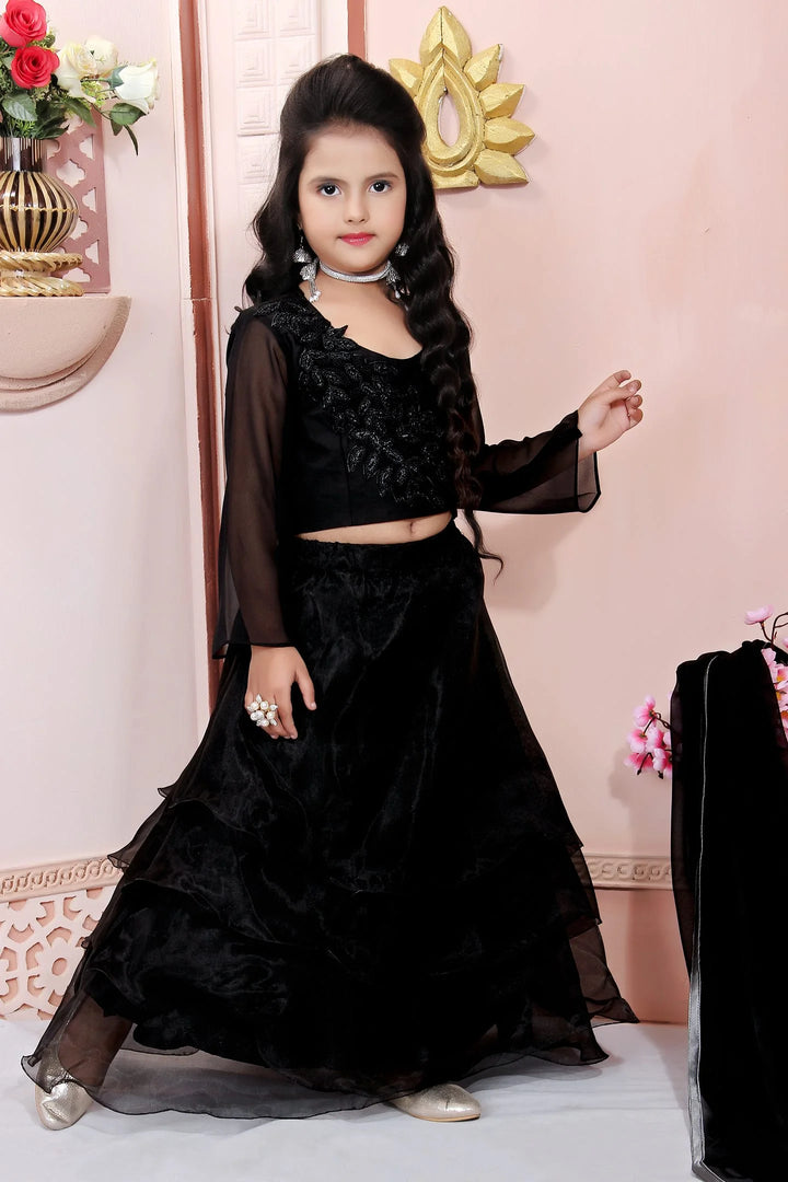 Black Embroidery Cotton Silk A Line Lehenga Choli Dupatta