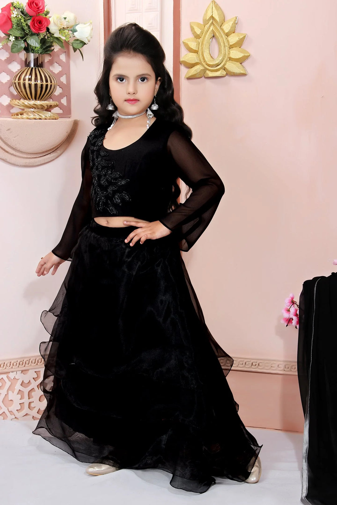 Black Embroidery Cotton Silk A Line Lehenga Choli Dupatta