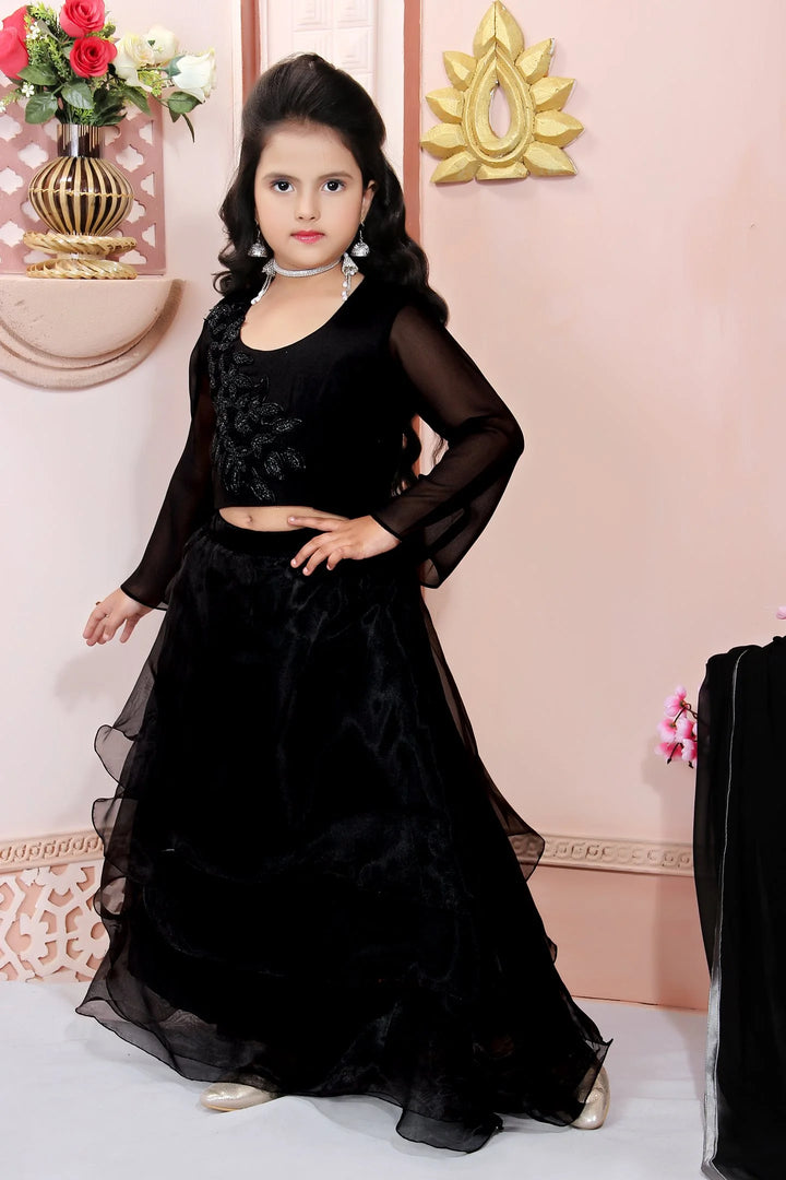 Black Embroidery Cotton Silk A Line Lehenga Choli Dupatta