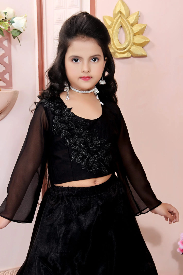 Black Embroidery Cotton Silk A Line Lehenga Choli Dupatta