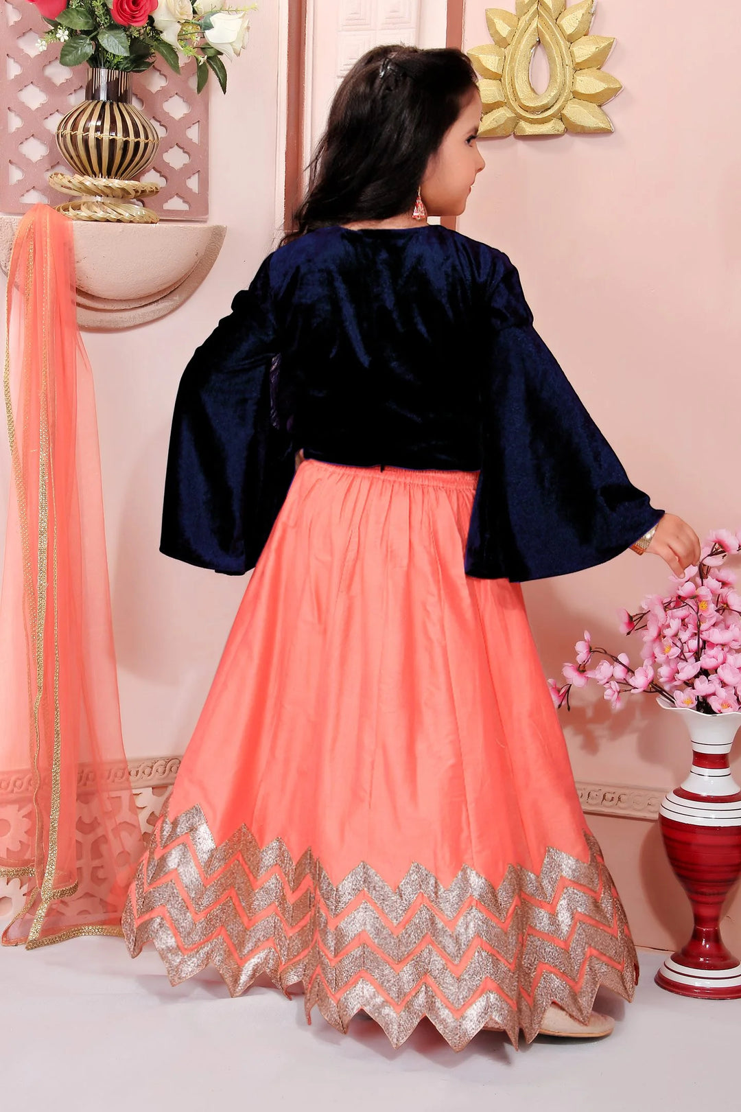 Blue Embroidered Cotton A Line Lehenga Choli Dupatta