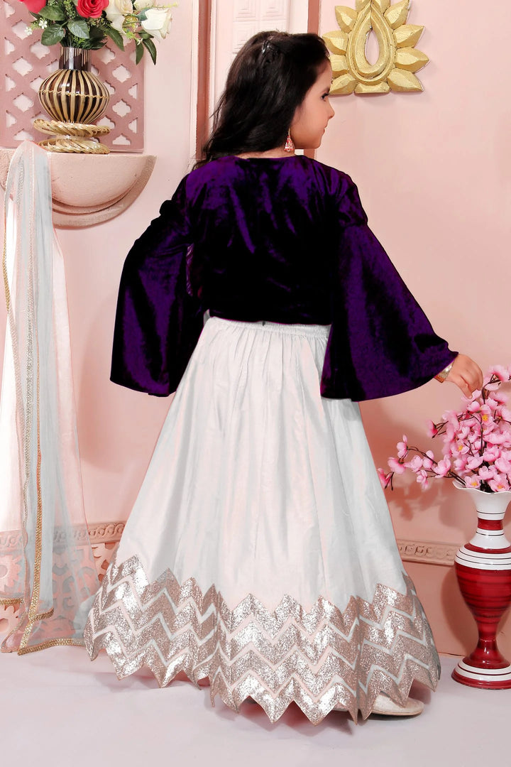 Purple Embroidered Cotton A Line Lehenga Choli Dupatta