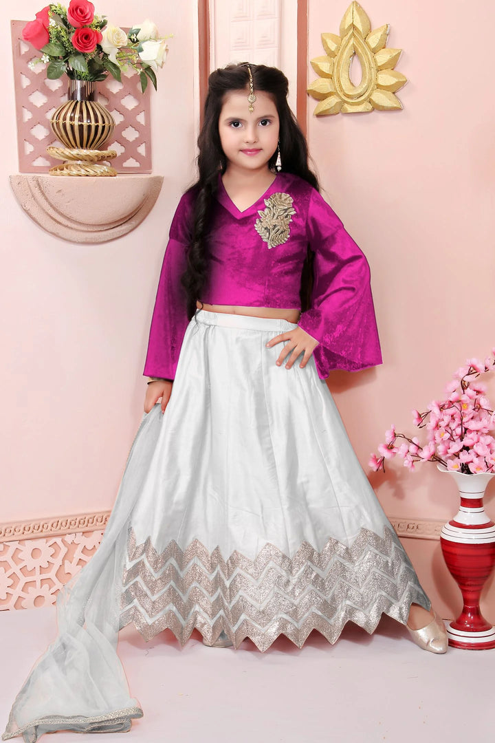 Pink Embroidered Cotton A Line Lehenga Choli Dupatta