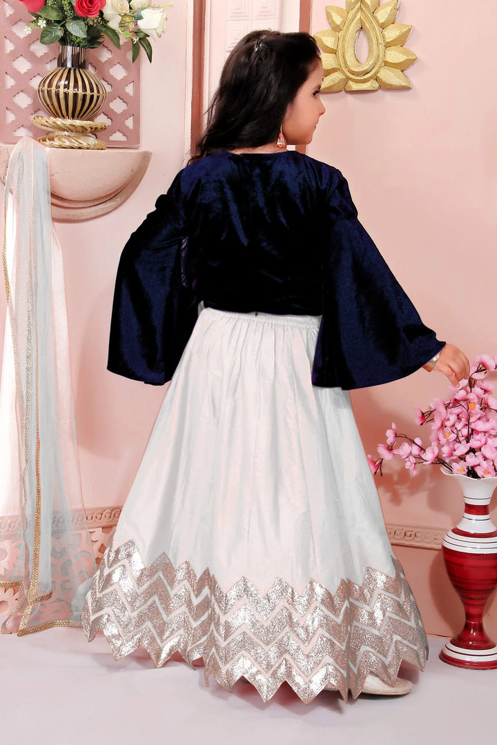 Navy Blue Embroidered Cotton A Line Lehenga Choli Dupatta