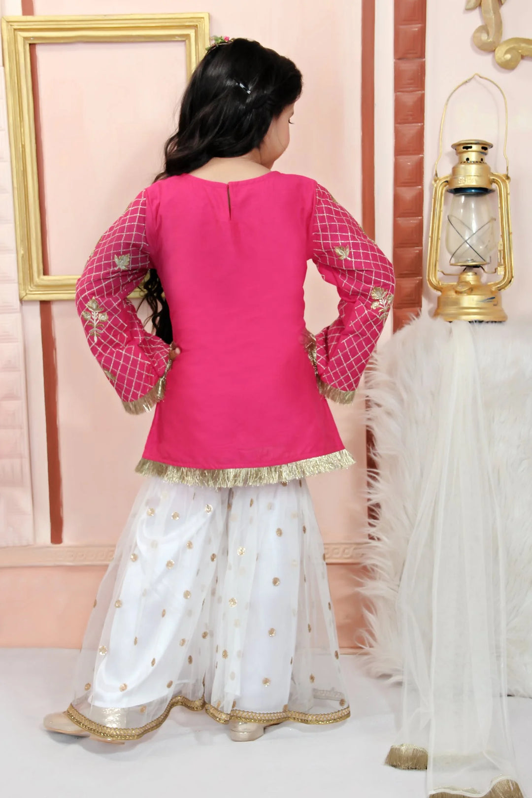 Pink Embroidered Cotton Straight Kids Salwar Suit