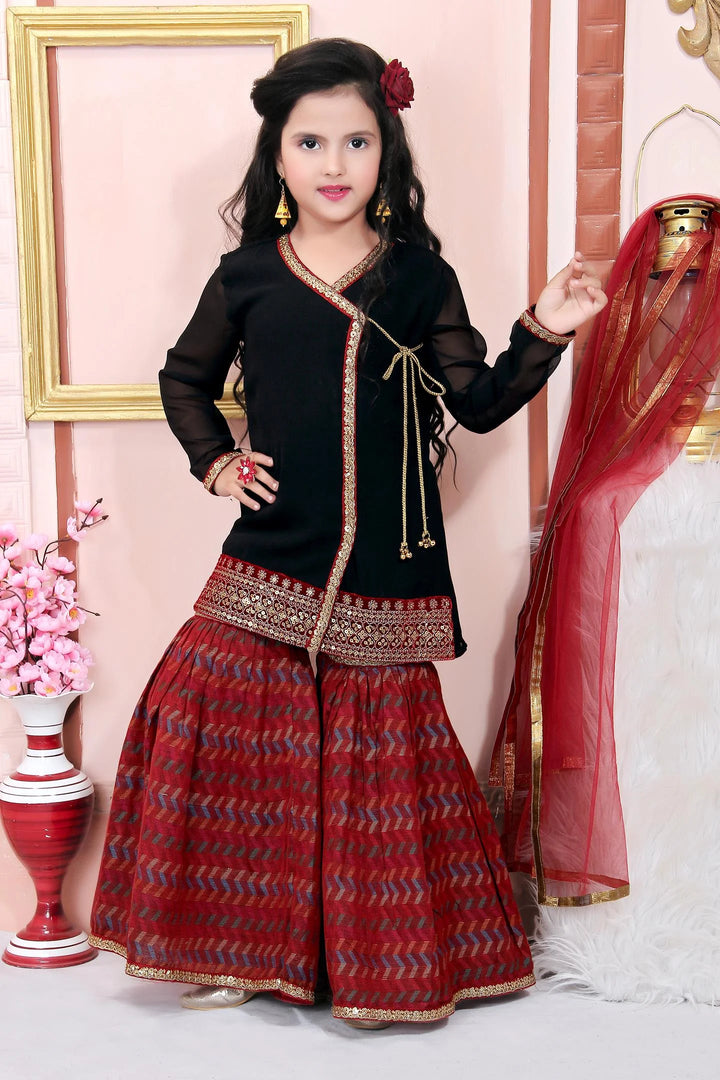Black Embroidered Faux Georgette Kids Salwar Suits