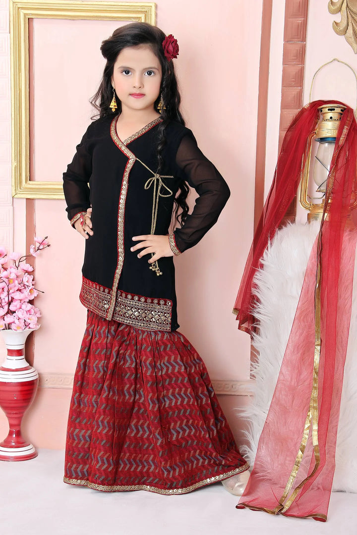 Black Embroidered Faux Georgette Kids Salwar Suits